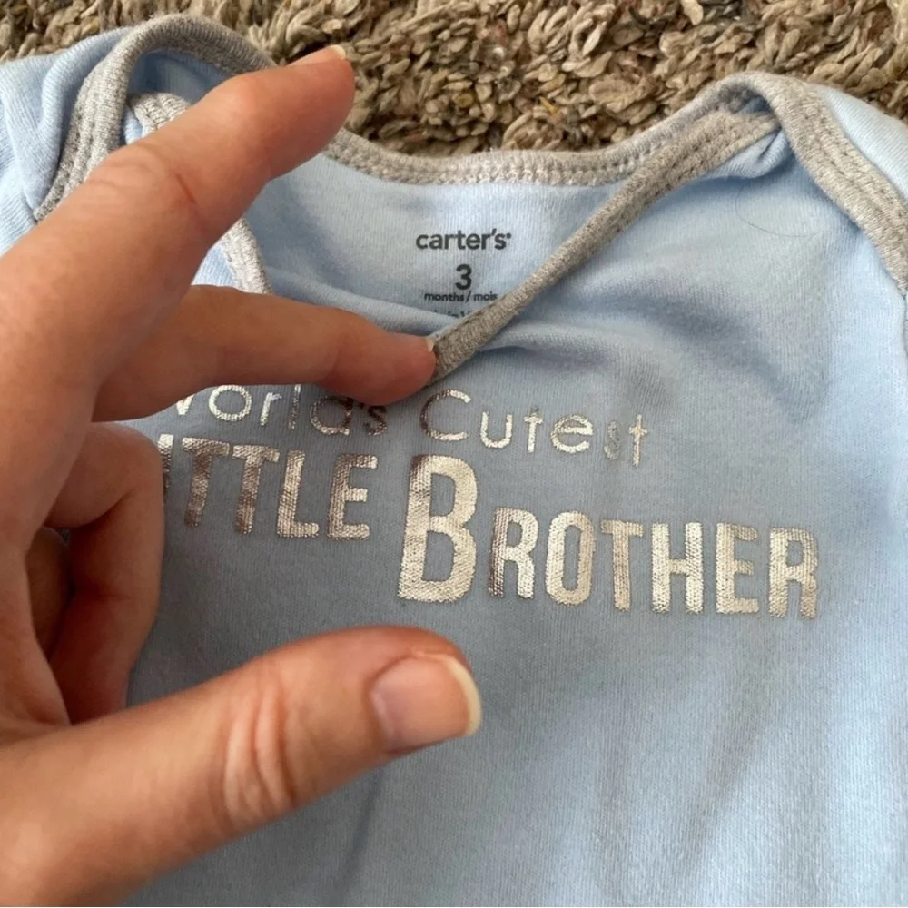 World’s Cutest Little Brother Light Blue & Silver Long Sleeve 0-3 Months Onesie